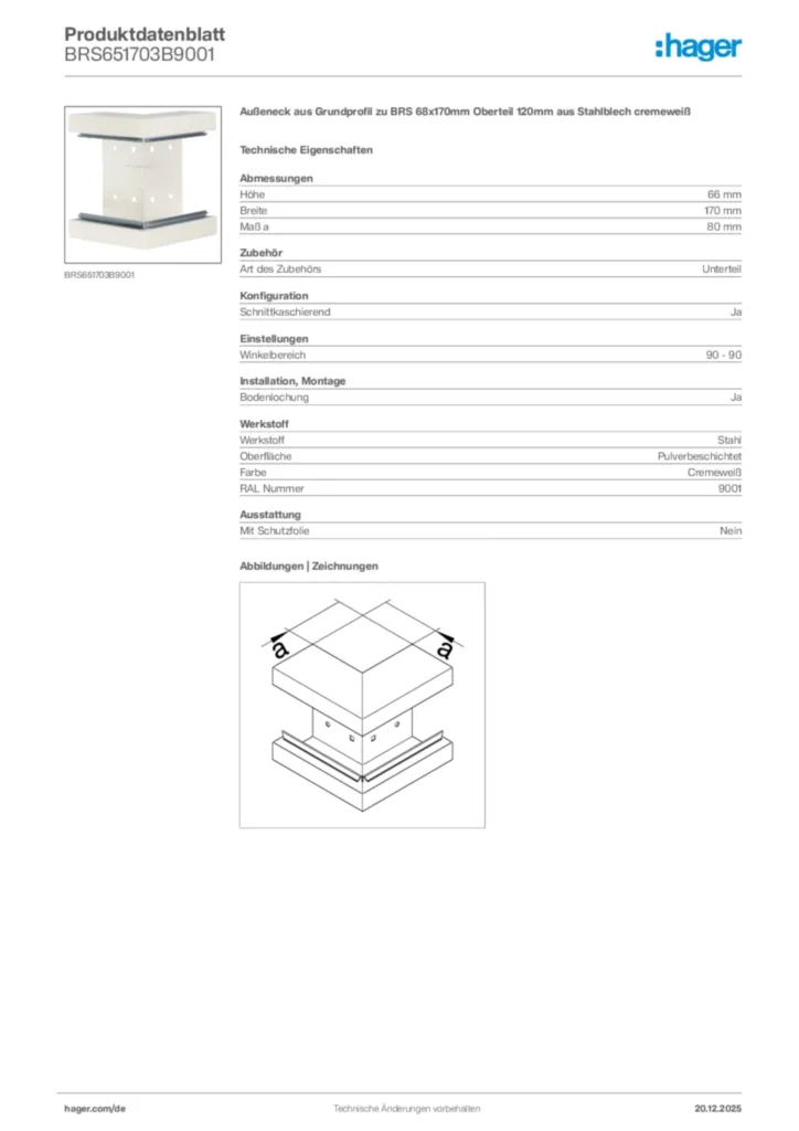 Bild Hager Produktdatenblatt BRS651703B9001 | Hager Deutschland