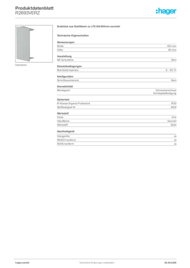 Bild Hager Produktdatenblatt R2693VERZ | Hager Deutschland