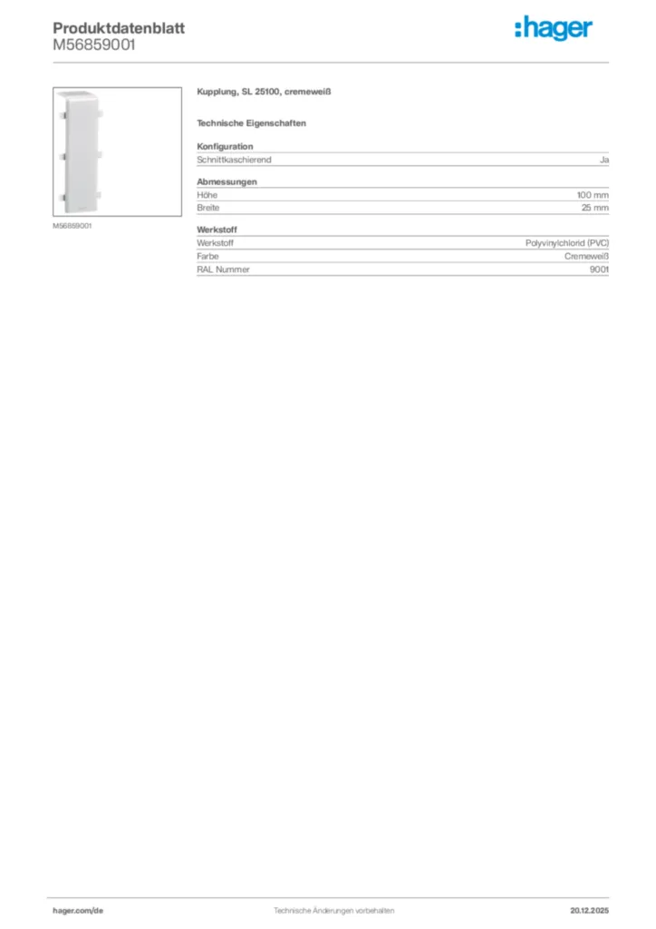 Bild Hager Produktdatenblatt M56859001 | Hager Deutschland
