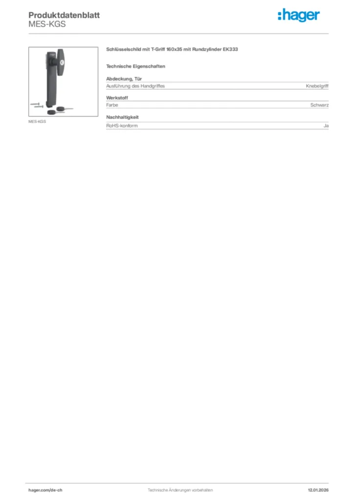 Bild Hager Produktdatenblatt MES-KGS | Hager Schweiz