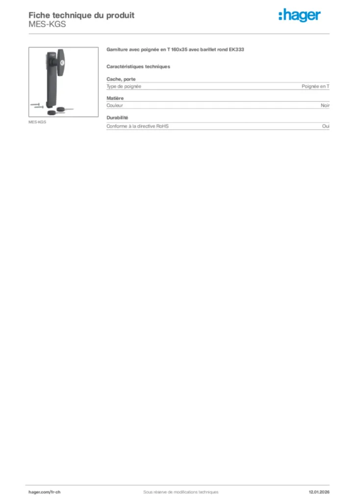 Image Hager Fiche technique du produit MES-KGS | Hager Suisse