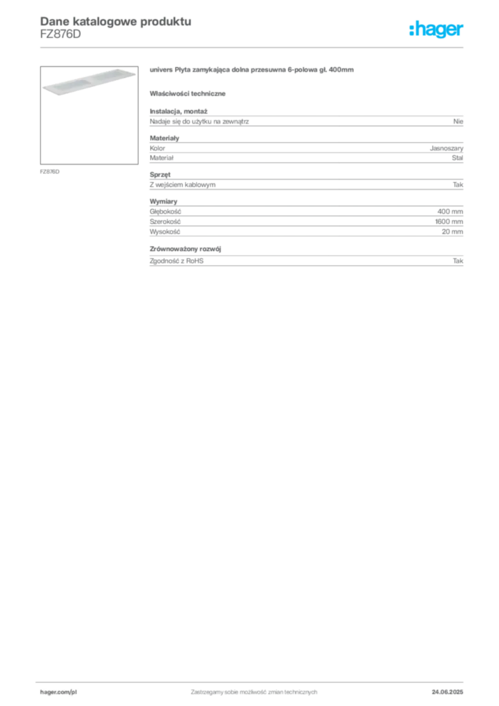 Zdjęcie Hager Karta katalogowa FZ876D | Hager Polska