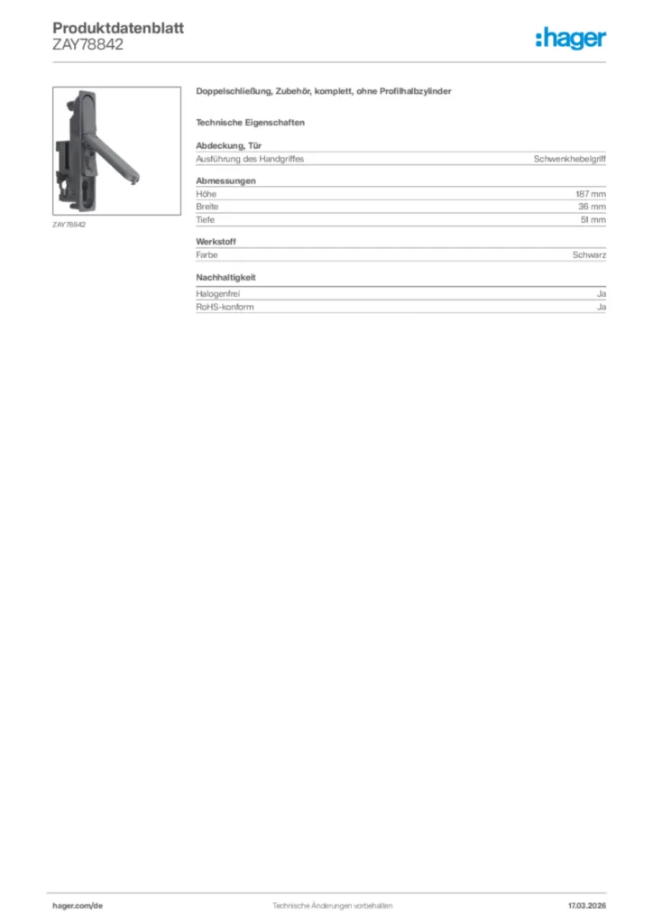 Bild Hager Produktdatenblatt ZAY78842 | Hager Deutschland