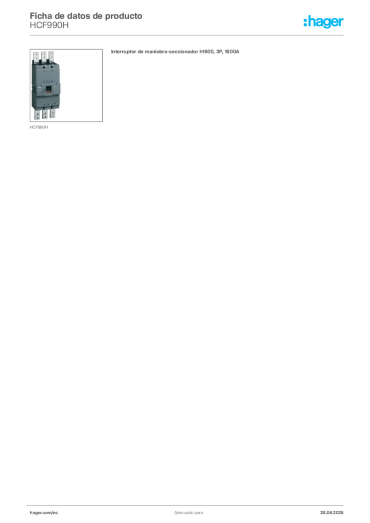 Imagen Hager Ficha de datos de producto HCF990H | Hager España