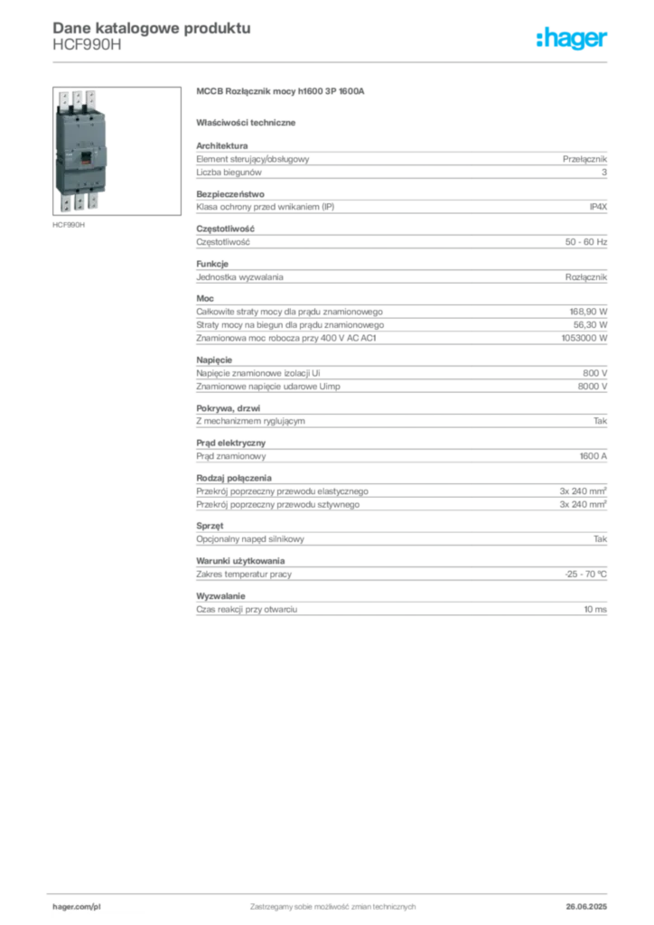 Zdjęcie Hager Karta katalogowa HCF990H | Hager Polska