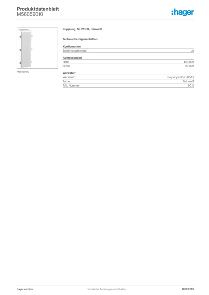 Bild Hager Produktdatenblatt M56859010 | Hager Deutschland