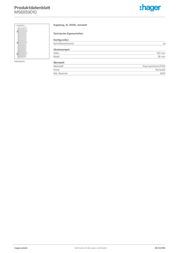 Bild Hager Produktdatenblatt M56859010 | Hager Deutschland
