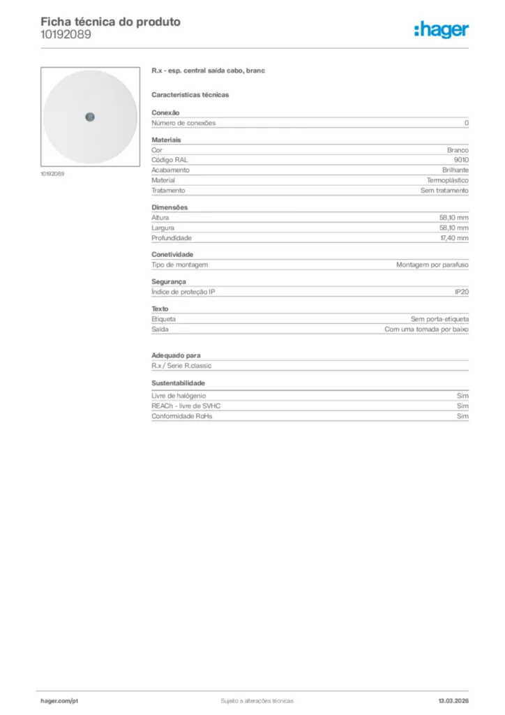 Imagem Hager Ficha técnica do produto 10192089 | Hager Portugal