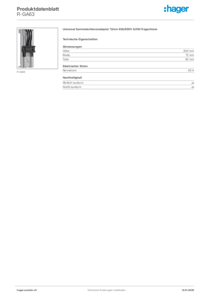 Bild Hager Produktdatenblatt R-GA63 | Hager Schweiz