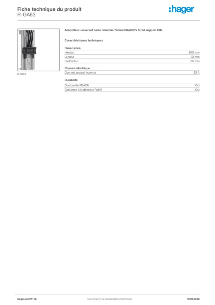 Image Hager Fiche technique du produit R-GA63 | Hager Suisse
