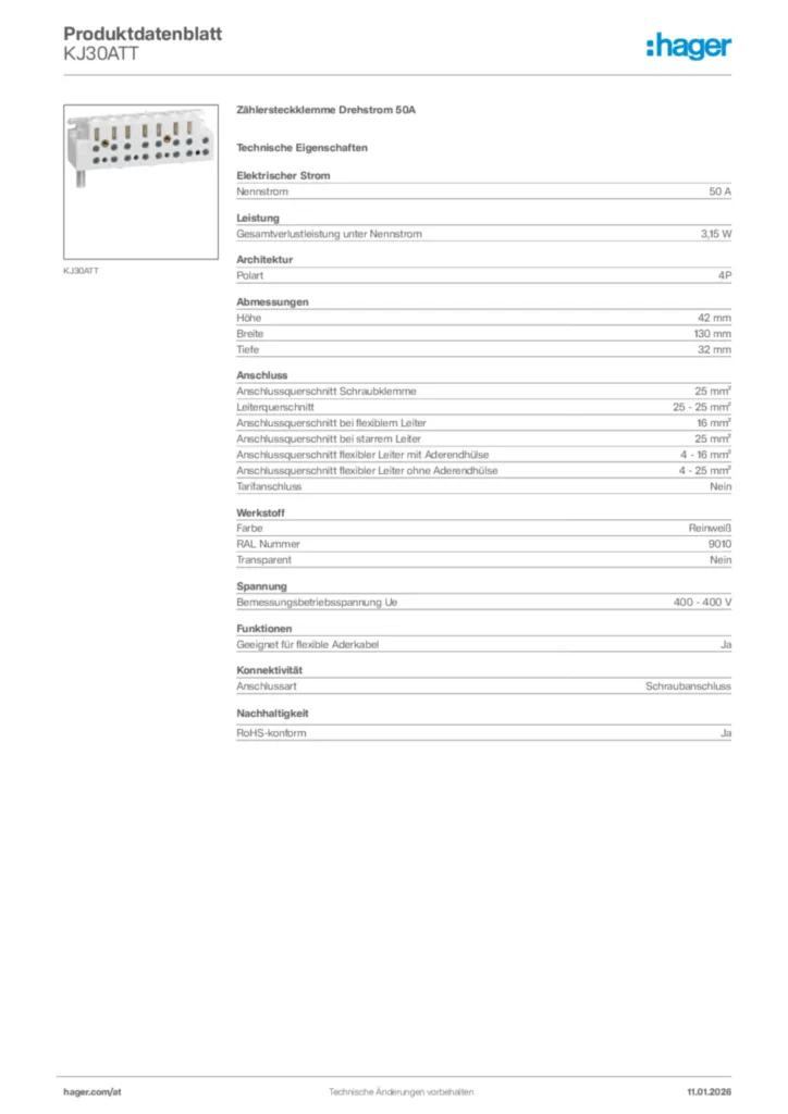 Bild Hager Produktdatenblatt KJ30ATT | Hager Deutschland