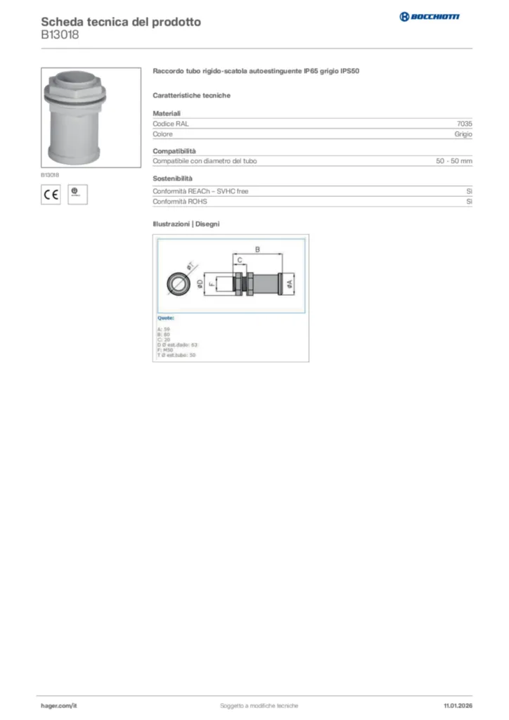 Immagine Bocchiotti Scheda tecnica del prodotto B13018 | Hager Italia