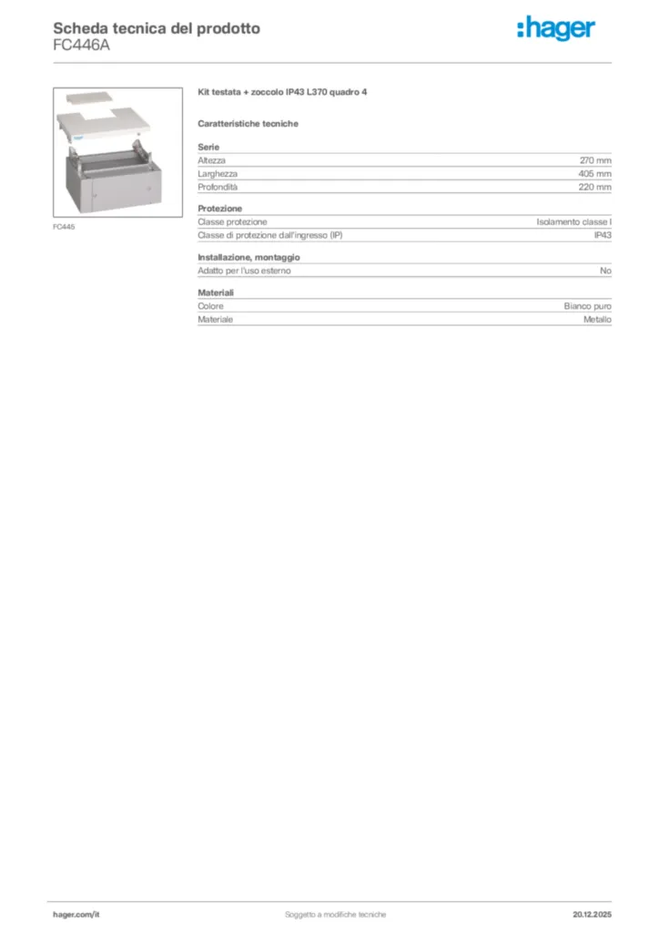 Immagine Hager Scheda tecnica del prodotto FC446A | Hager Italia