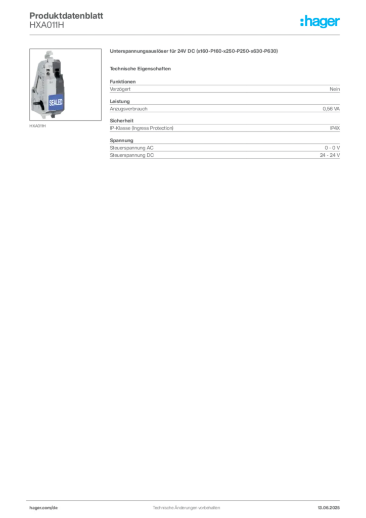 Bild Hager Produktdatenblatt HXA011H | Hager Deutschland