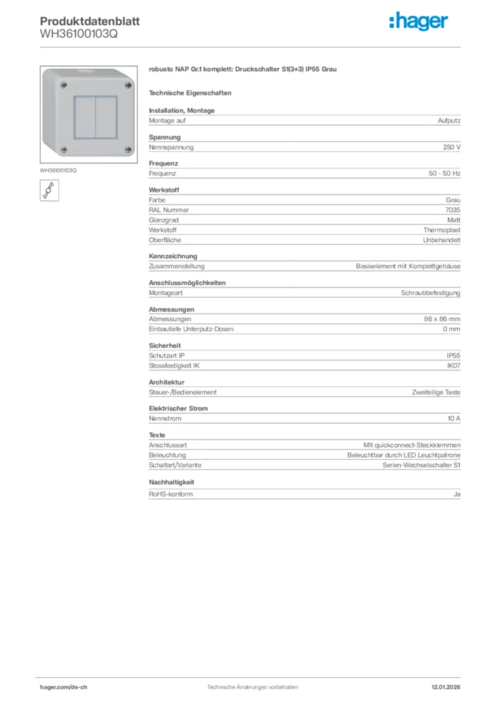 Bild Hager Produktdatenblatt WH36100103Q | Hager Schweiz