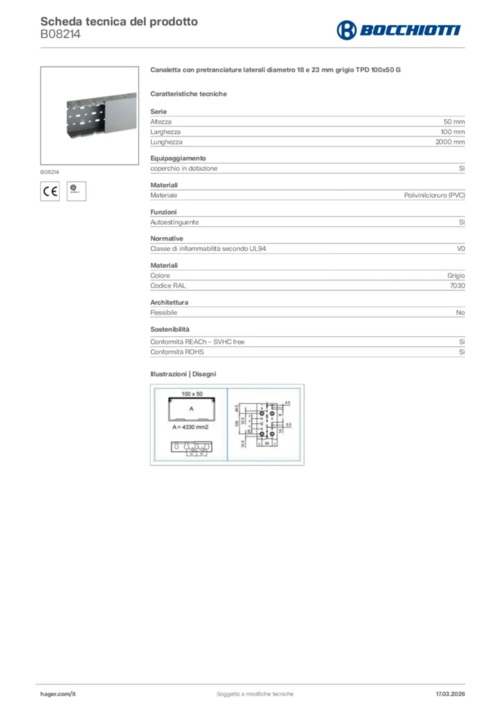 Immagine Bocchiotti Scheda tecnica del prodotto B08214 | Hager Italia