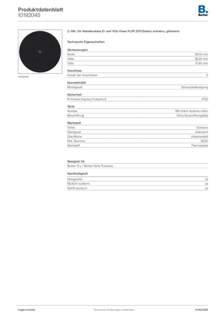 Berker Produktdatenblatt 10192045