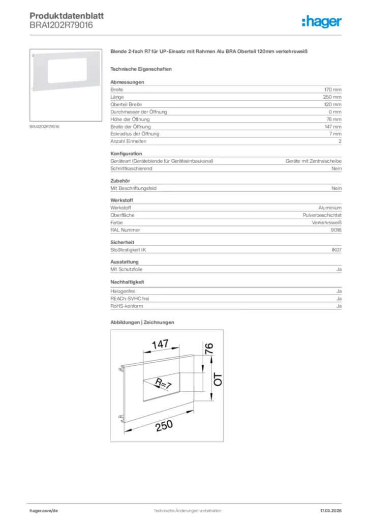 Bild Hager Produktdatenblatt BRA1202R79016 | Hager Deutschland