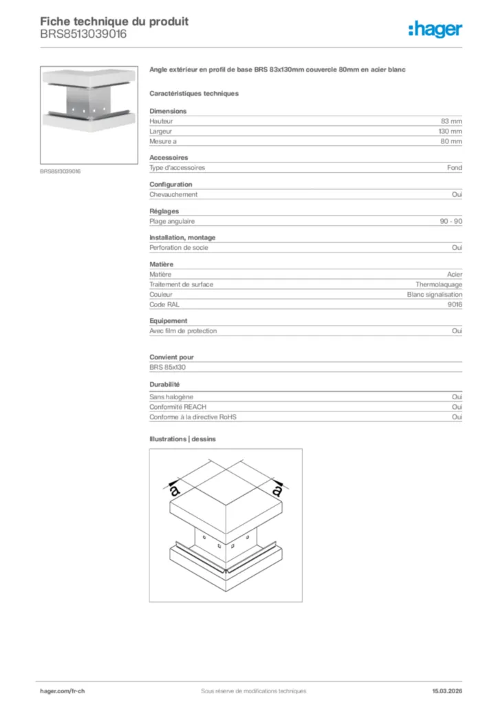 Image Hager Fiche technique du produit BRS8513039016 | Hager Suisse