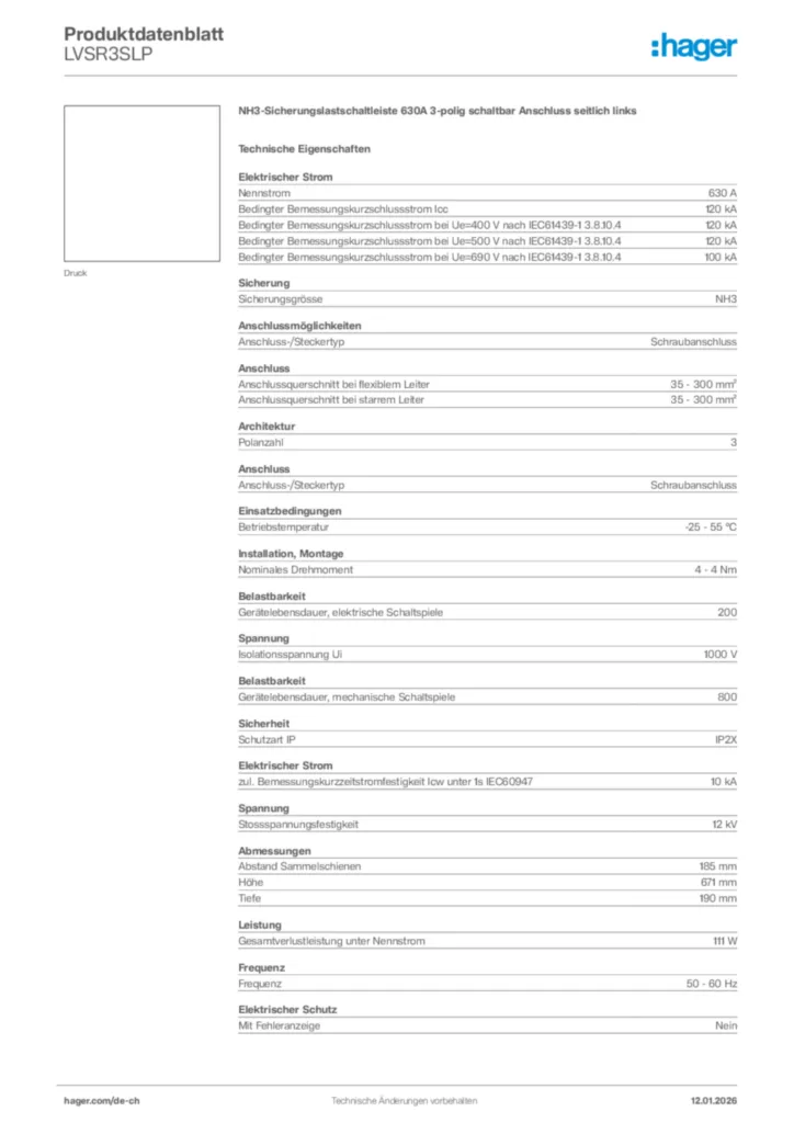 Bild Hager Produktdatenblatt LVSR3SLP | Hager Schweiz