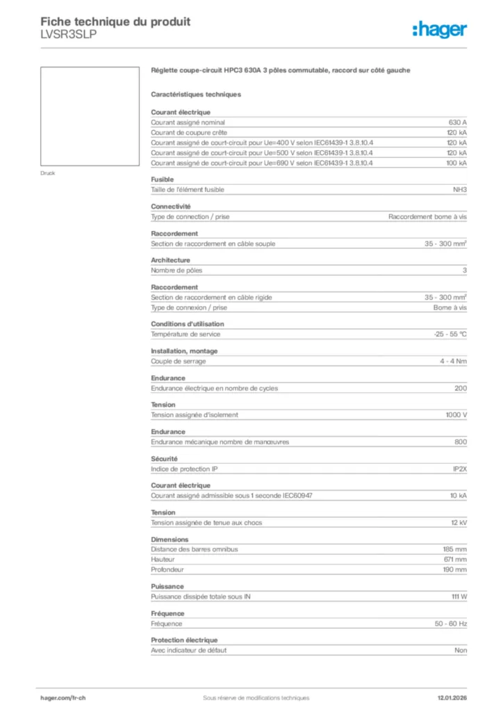 Image Hager Fiche technique du produit LVSR3SLP | Hager Suisse