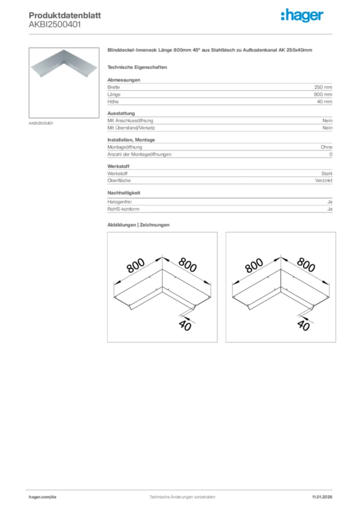Bild Hager Produktdatenblatt AKBI2500401 | Hager Deutschland