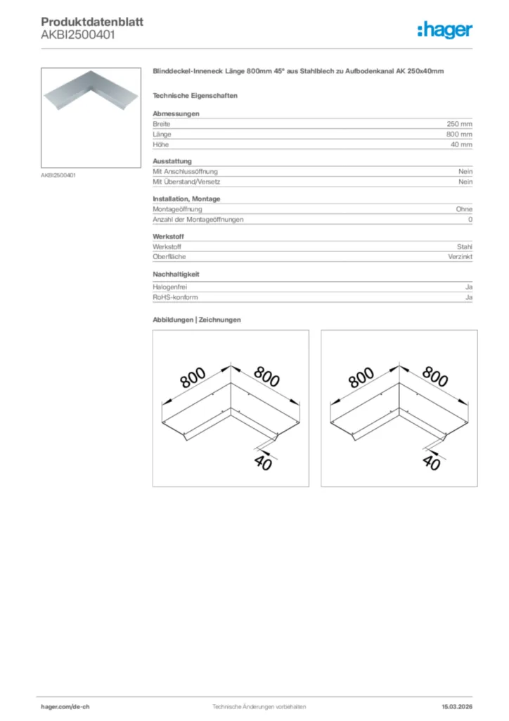 Bild Hager Produktdatenblatt AKBI2500401 | Hager Schweiz