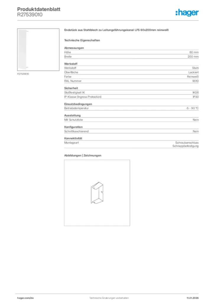 Bild Hager Produktdatenblatt R27539010 | Hager Deutschland