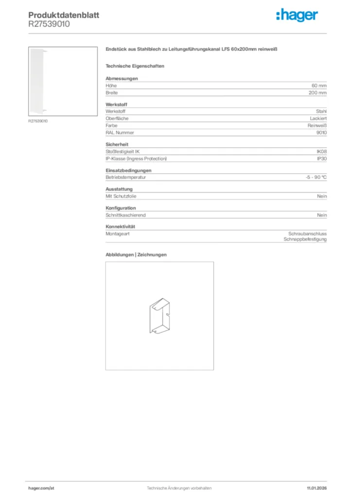 Bild Hager Produktdatenblatt R27539010 | Hager Deutschland