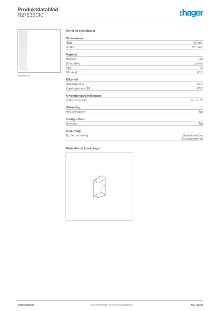 Bild Hager Produktdatablad R27539010 | Hager Sverige