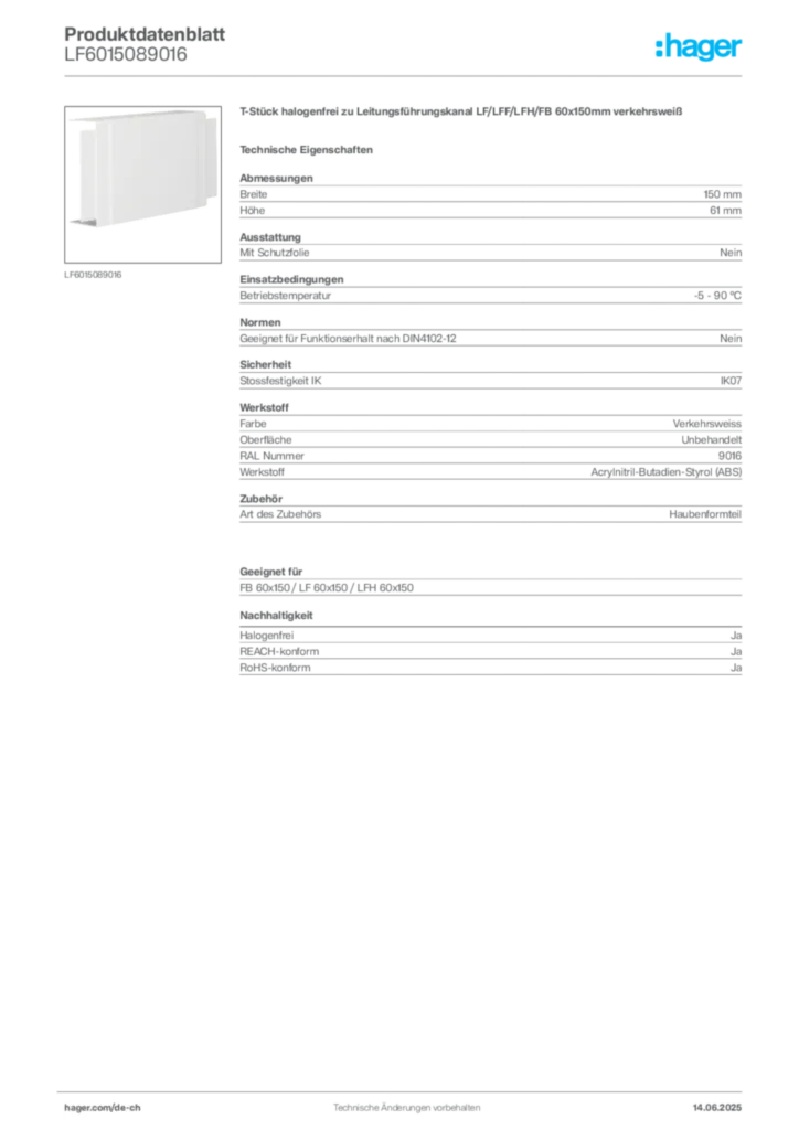 Bild Hager Produktdatenblatt LF6015089016 | Hager Schweiz
