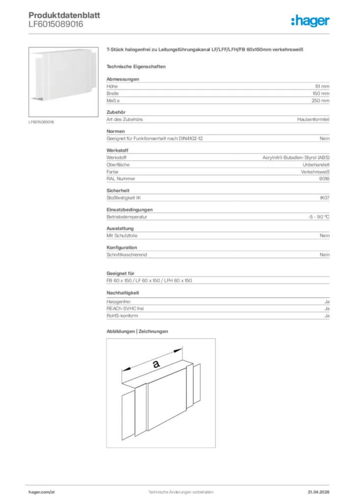 Bild Hager Produktdatenblatt LF6015089016 | Hager Deutschland