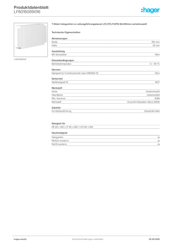 Bild Hager Produktdatenblatt LF6015089016 | Hager Deutschland