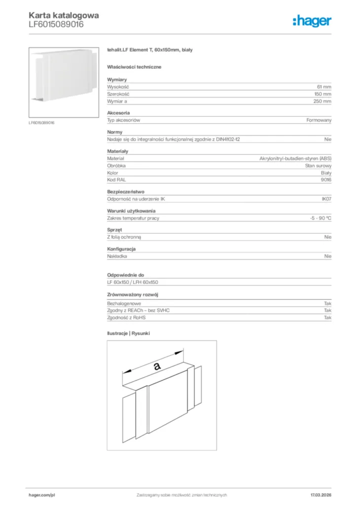 Zdjęcie Hager Karta katalogowa LF6015089016 | Hager Polska