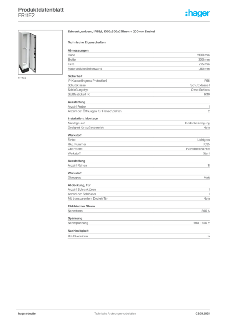 Bild Hager Produktdatenblatt FR11E2 | Hager Deutschland