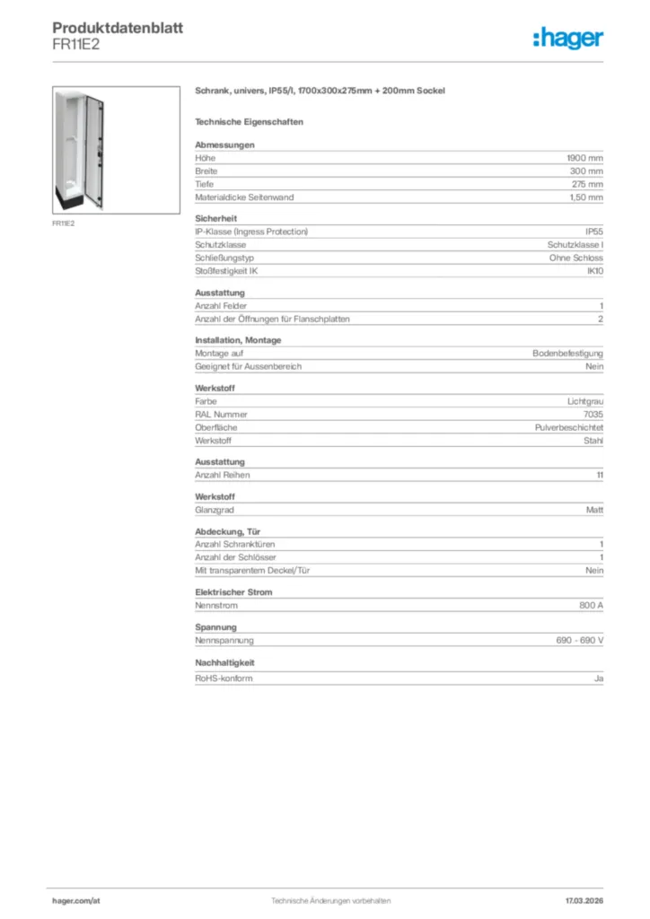 Bild Hager Produktdatenblatt FR11E2 | Hager Deutschland