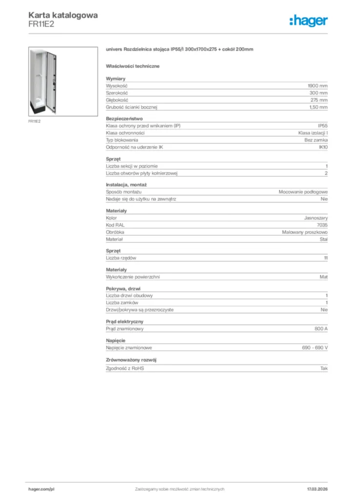 Zdjęcie Hager Karta katalogowa FR11E2 | Hager Polska
