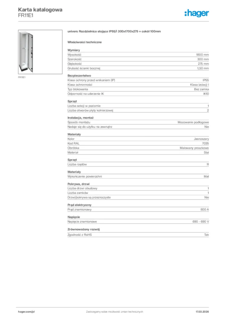 Zdjęcie Hager Karta katalogowa FR11E1 | Hager Polska