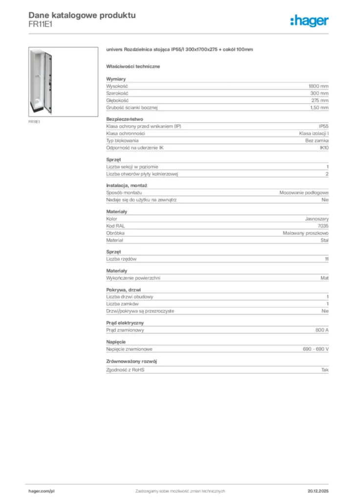 Zdjęcie Hager Karta katalogowa FR11E1 | Hager Polska