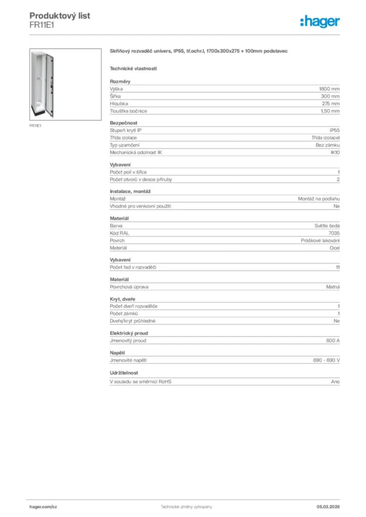 Obrázek Hager Product data sheet FR11E1 | Hager