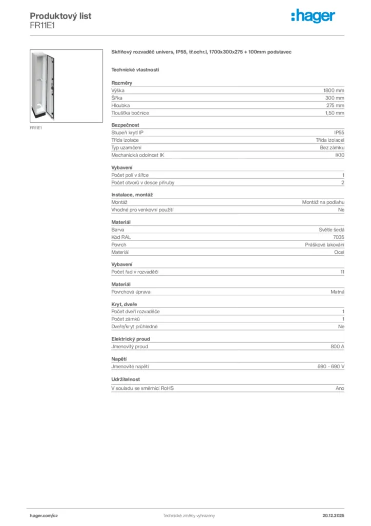 Obrázek Hager Produktový list FR11E1 | Hager