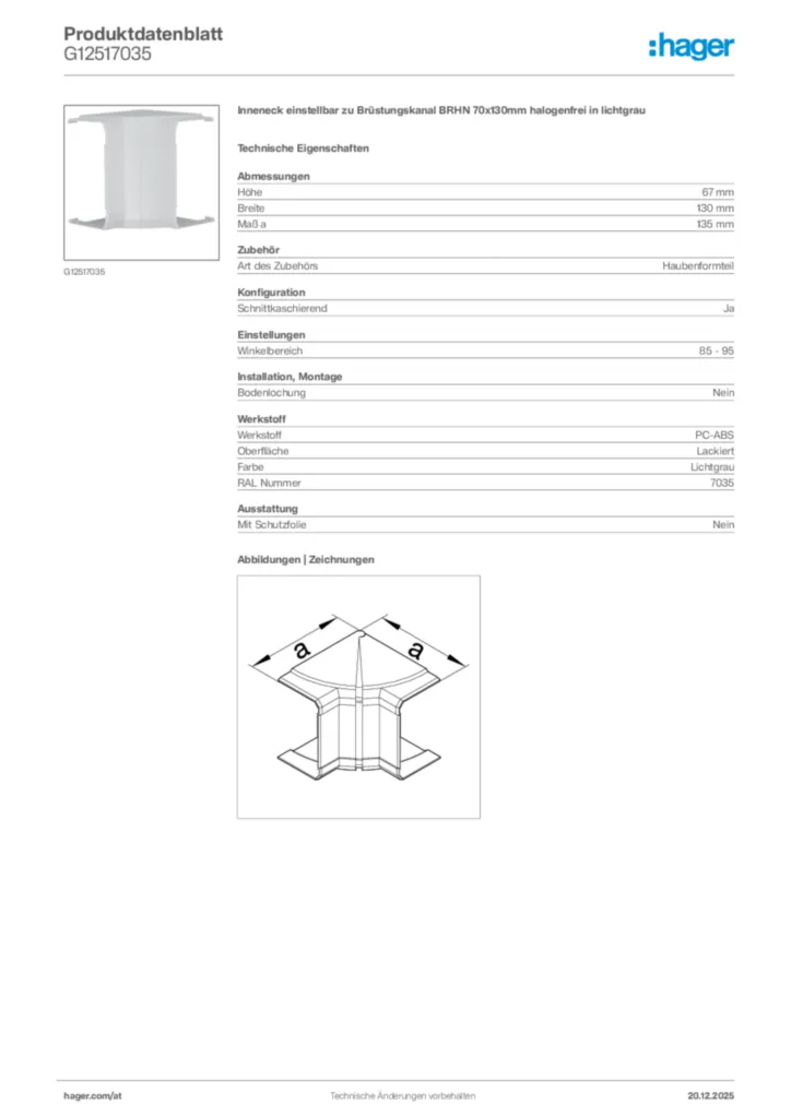 Bild Hager Produktdatenblatt G12517035 | Hager Deutschland