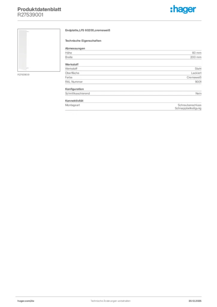 Bild Hager Produktdatenblatt R27539001 | Hager Deutschland