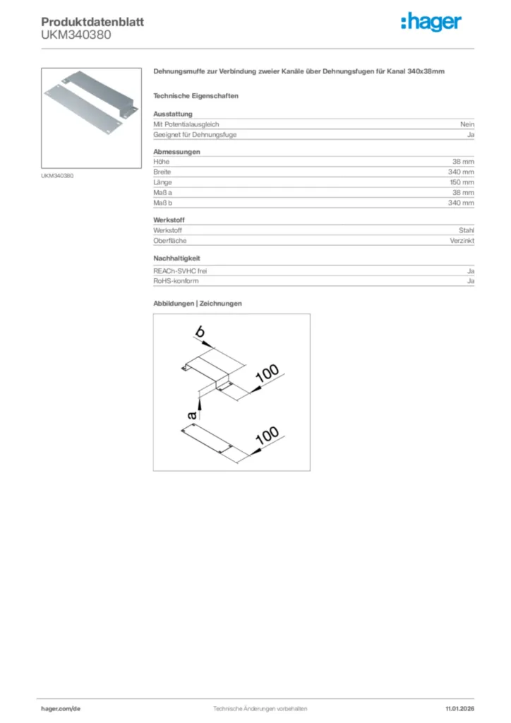 Bild Hager Produktdatenblatt UKM340380 | Hager Deutschland