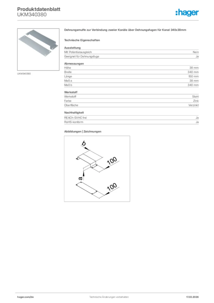 Bild Hager Produktdatenblatt UKM340380 | Hager Deutschland