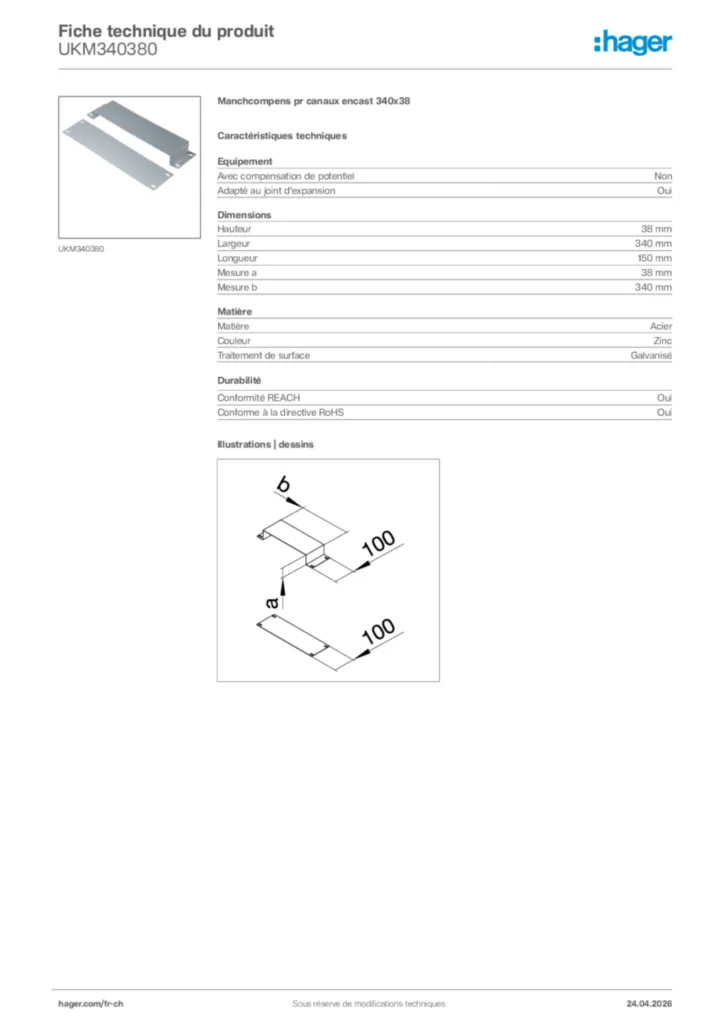 Image Hager Fiche technique du produit UKM340380 | Hager Suisse