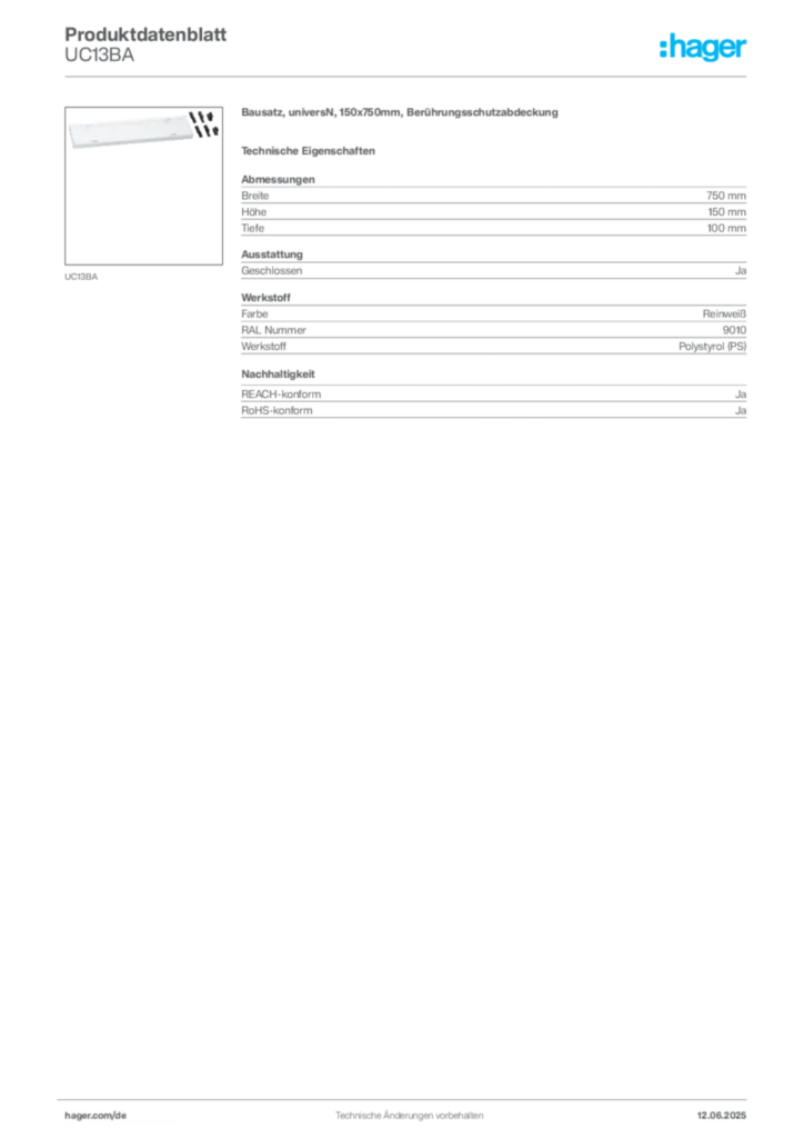 Hager Produktdatenblatt UC13BA