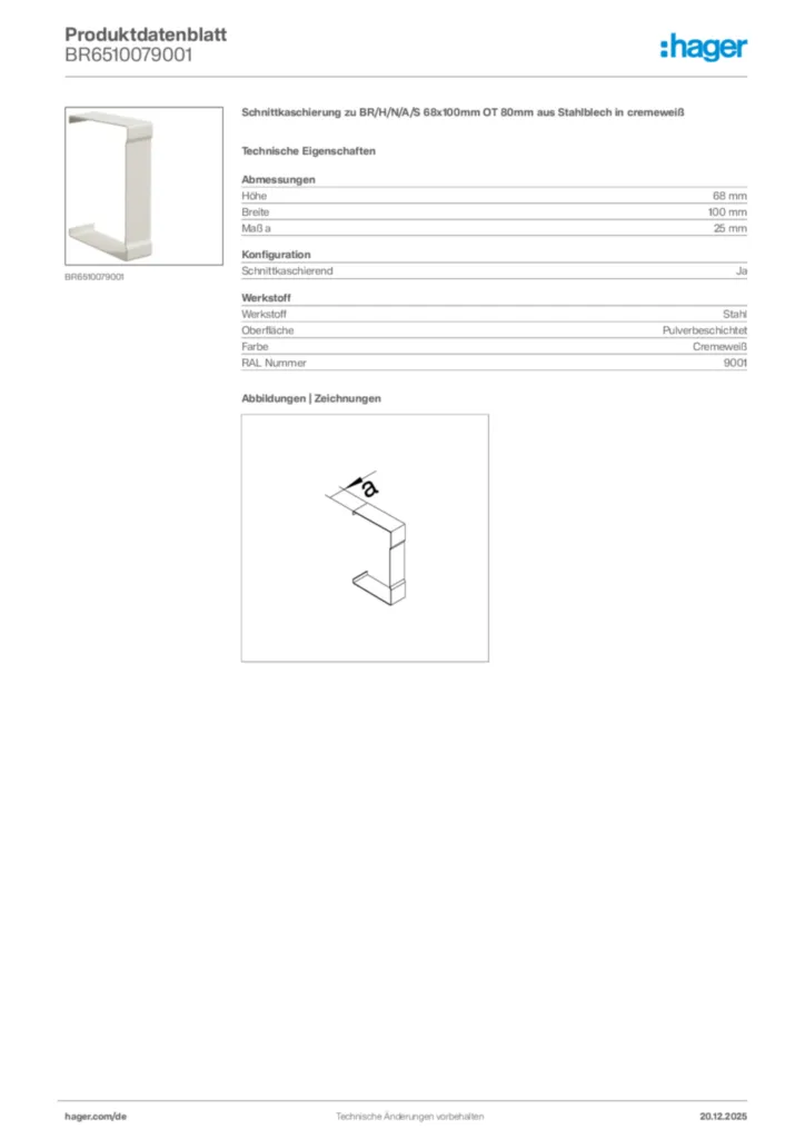 Bild Hager Produktdatenblatt BR6510079001 | Hager Deutschland