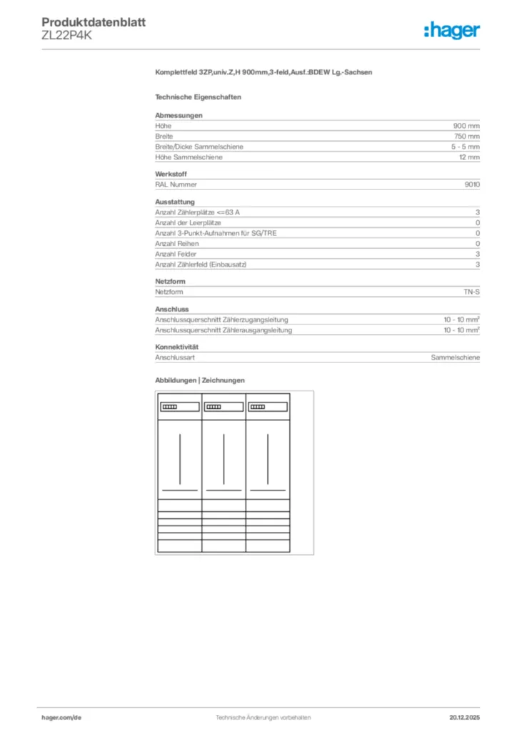 Bild Hager Produktdatenblatt ZL22P4K | Hager Deutschland