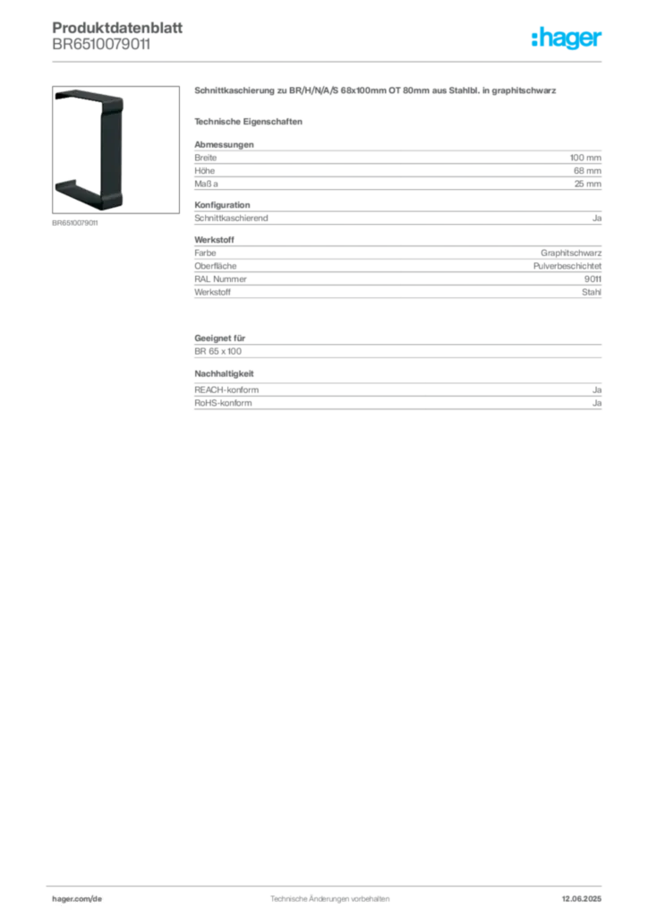 Bild Hager Produktdatenblatt BR6510079011 | Hager Deutschland